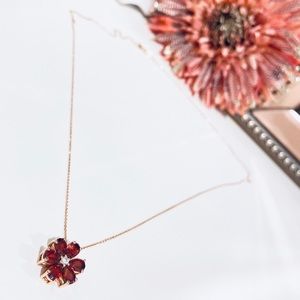 Prong-Set Cluster Garnet Flower Pendant w/Diamond